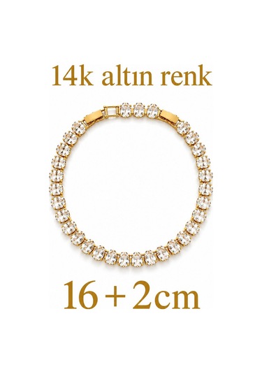 4mm Oval Taş Suyolu Bileklik Kararmaz Özel Seri Bileklik 16+2cm Altın