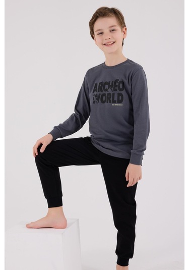 Rolypoly Erkek Çocuk Uzun Kol Pijama Takım Gri-1749 Gri