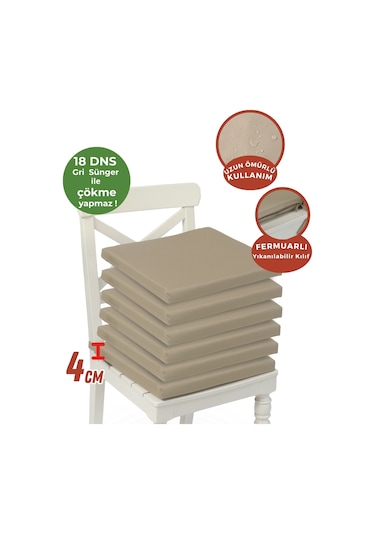 Xpermate 6'lı Sandalye Minderi Su İtici Kumaş 40 x 40 CM Bej