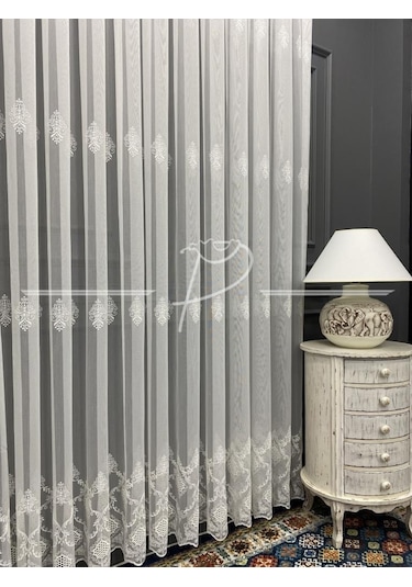 Tül Perde Taç Marka Fesli Desen Etek Bohreli Serpme Desenli Tül-2 Çok Renkli