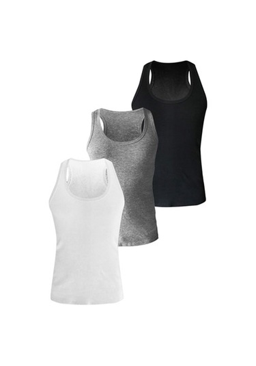 Josejuan 3'lü Erkek Atlet Rambo %100 Pamuk Ribana 3201-siyah - Beyaz - Gri Melanj