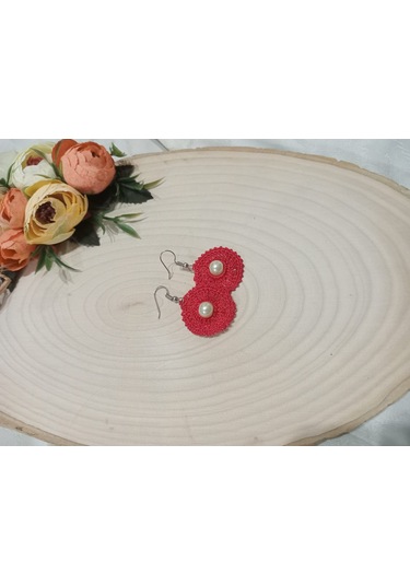 El İşi Örgü Küpe Kırmızı