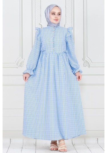 Pötükare Fırfır Detaylı Eda Elbise-mavi-3988-mavi Mavi