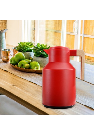 Monyee 1l Evcil Cam Fıçıklı Isı Saklama Potu - Çift Katlı Vakumlu, Isı/sıcaklık Koruyucu, Ahşap Saplı Kahve/su Potu Siyah Siyah