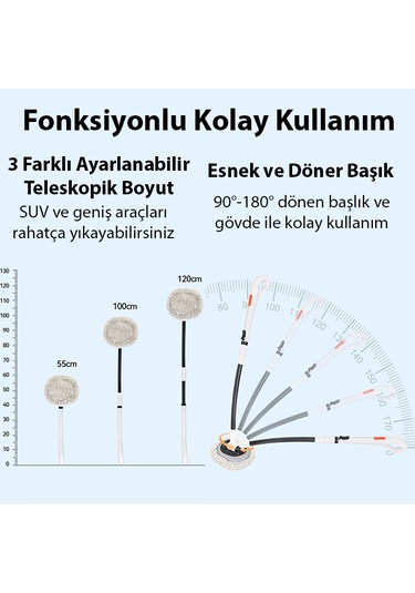 Ally Ls-443 Teleskopik Mikrofiber Araba Yıkama Fırçası Uzun Saplı Fırçası Oto Mopu