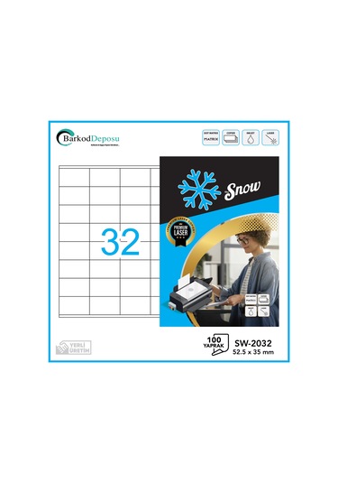 Sw-2032 Snow A4 Lazer Etiket 52.5x35 Mm