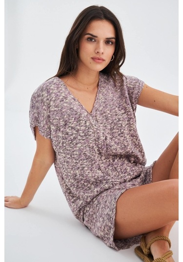 Peraluna Renge Blouse & Shorts Yazlık Viskonlu Kadın Triko Şort T Lila