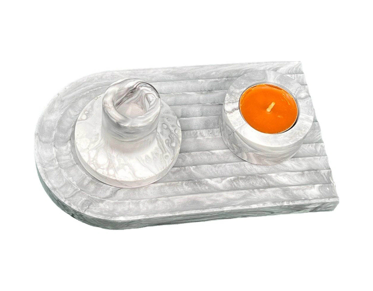 3 Parça Beton Mumluk Seti Şamdan Ve Tealight Mumluk Takımı Gri