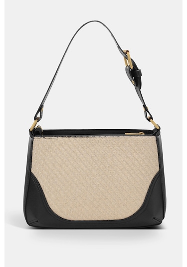 Housebags Doğal Hasır Siyah Ayarlanabilir Omuz Askılı Vintage Bag Hasır Siyah