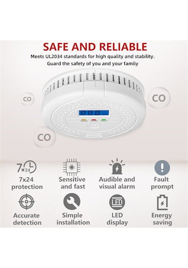 Dofolink Wjco101 Karbon Monoksit Dedektörü, Taşınabilir Pil Tipi, Ul2034 Onaylı, Gerçek Zamanlı Gösterim, Pil İçermez