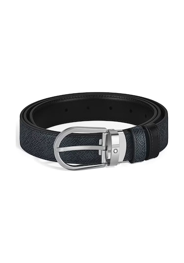 Montblanc Sartorial At Nalı Tokalı Mavi - Siyah 30 Mm Çift Tarafl