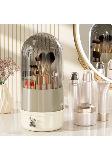 Tongxida Şeffaf Siyah Döner Toz Geçirmez Makyaj Fırçası Saklama Tüpü Tuvalet Masası Kalem Tüpü Siyah - Şeffaf