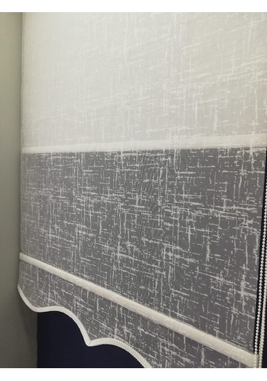 Perde Keten Desen Tül&Stor Çift Mekanizma Perde Etekli