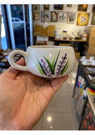 Seramik El Yapımı Fincan Takımı 2'li Set Lavanta Desenli Beyaz - Mor