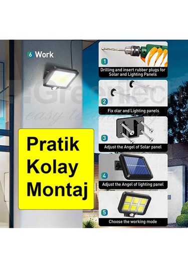 Greentech Güneş Enerjili 120 Cob Led Aydınlatma / GT-SL09