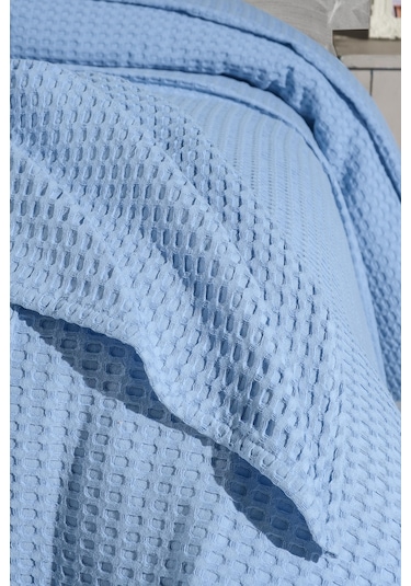 Mulberry Havuzlu Pike Örgü Battaniyesi %100 Pamuk Kalın İplik Ev Dekorasyonu  Tek Kişilik 170 x 240 Mavi