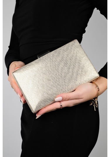 Luvishoes Gomeda Altın Kare Taşlı Kadın Abiye Çanta Altın