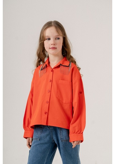 Kız Çocuk Yakası Taşlı Gömlek 3126 Oranj Turuncu