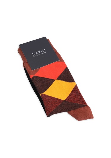 Kiremit Desenli Pamuklu Çorap 17142024a008 019 Antrasit - Lacivert - Siyah