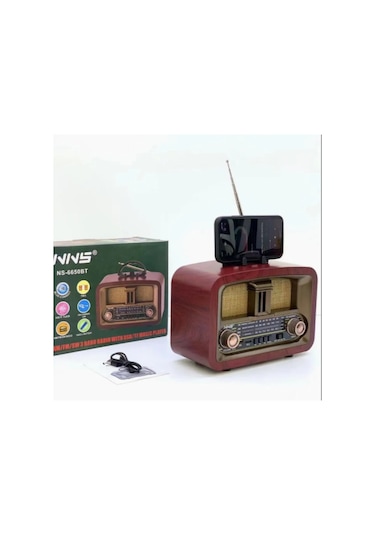 Ns-6650 Büyük Boy Telefon Tutma Aparatlı Retro Ahşap Tasarım Bluetooth Hoparlörlü Radyo Fm/am-440