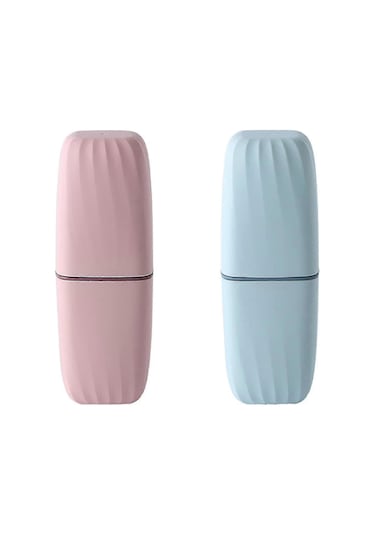 Seyahat Diş Fırçası Kutusu, Taşınabilir Diş Macunu Bardağı Diş Fırçası Düzenleyici, Kamp Yürüyüş Okul Banyo Seyahat Kupa Düzenleyici 2 Parça, Mavi, Pembe