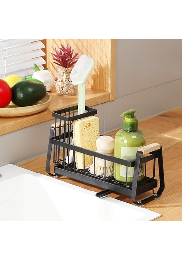 Homyl Mutfak Lavabosu Için Süngerlik Karbon Çelik Lavabo Rafı Siyah