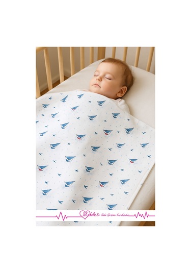 Yelken Desen 1 Adet 85x100cm %100 Pamuk Müslin Yelken Desenli Bebek Örtüsü Beyaz