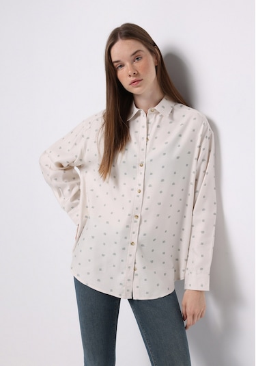 Colins Relax Fit Shirt Neck Baskılı Kadın Ekru Uzun Kol Gömlek Cl1077306 Q1.v1 Ecr Ekru