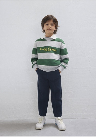 Mavi - Çizgili Baskılı Yeşil Sweatshirt 6s10170-71697 Yeşil