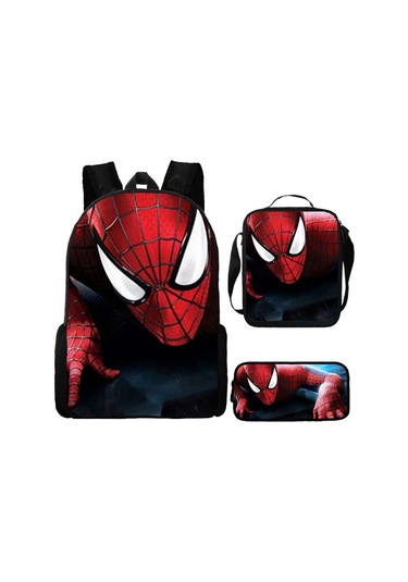 Örümcek Adam Yeni Sırt Çantası Büyük Kapasiteli Öğrenci Kişilik Okul Çantası Üç Parça Seti Stil 13