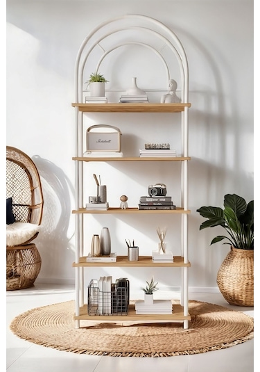 Çevir Kur Atlantik Çam Bohem Kitaplık Çok Amaçlı, 5 Raflı, Dekoratif Dolap 199x71x29 Cm Atlantik Çam