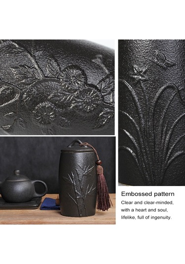Sones Orkide Desenli Seramik Çay Kutuları Depolama Tankları Seramik Çay Takımı Çay Töreni Aksesuarları Siyah