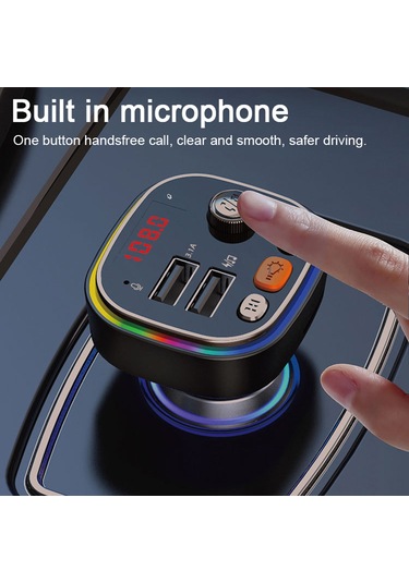 Lemestar C20 Araç Fm Vericili Bluetooth 5.0 Çift Usb Müzik Çalar - Renkli Işıklı Ve Eller Serbest Konuşma Özellikli