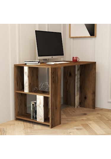 Variant Lima Çalışma Masası Ve Kitaplık Takımı - Ceviz / Beyaz Me Ceviz