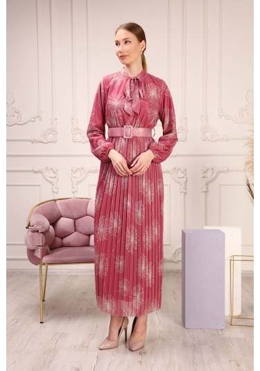 Aymeravm - Kravat Yaka Kemerli Kadın Elbise - She2225Ga