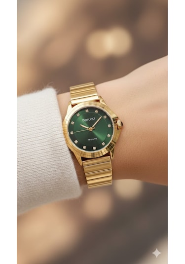 Ferrucci Kadın Kol Saati Altın Renk, Yeşil Kadran - Fc03493m.02, 2 Yıl Garantili Altın Ferrucci Kadın Kol Saati Altın Renk, Yeşil Kadran - Fc03493m.02, 2 Yıl Garantili Altın
