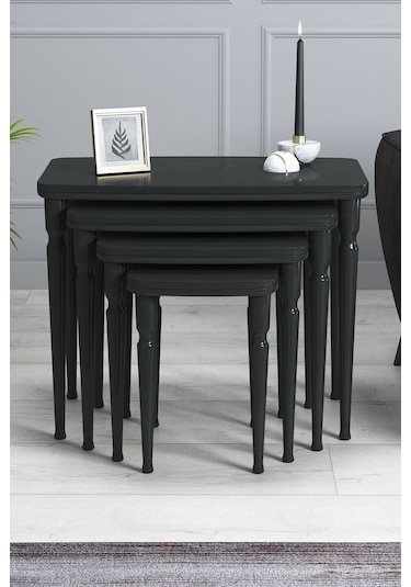 Imaj Mdf Ve Lake Boya, Antrasit 4lü Zigon Sehpa Takımı, Antrasit Gürgen Ayaklar Antrasit