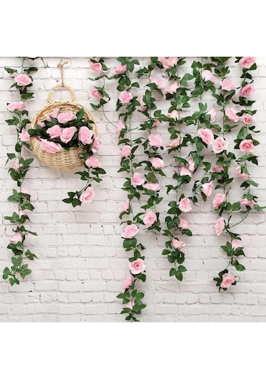 Yapay Çiçek Sarkan Ve Dolanan Sarmaşık Pembe Gül Yapay Sarmaşık 200cm
