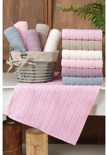 ZeynepTekstil Path 12'li 30x50 Cm El Ve Yüz Havlu Seti Mutfak Havlusu Pembe