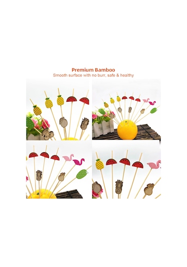 Suofeng Renkli Ananas Desenli Bambu Kokteyl Çubukları - Meyve, Sandviç, Tatlı İçin Güvenli Ve Şık 100 Adet Seti Diğer