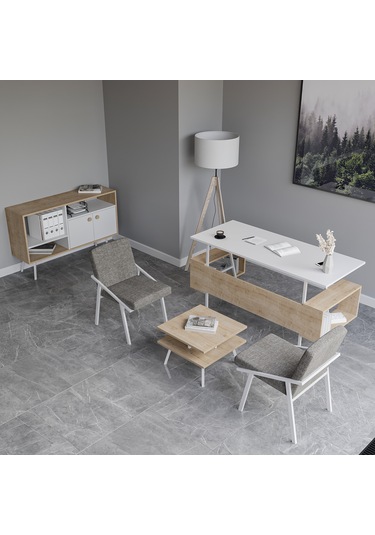 Lagomood İrony Maxi İki Koltuklu Ofis Takım Meşe Beyaz