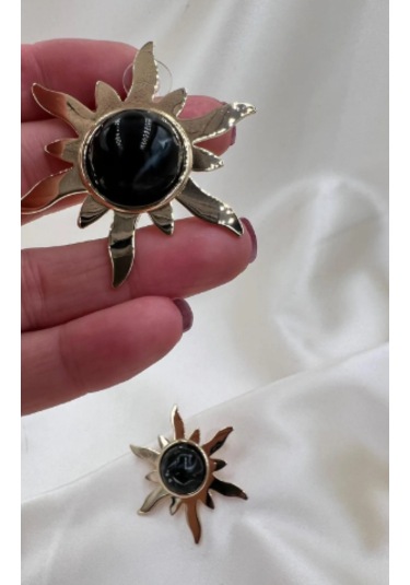 Bb İthal Siyah Güneş Küpe Altın - Siyah
