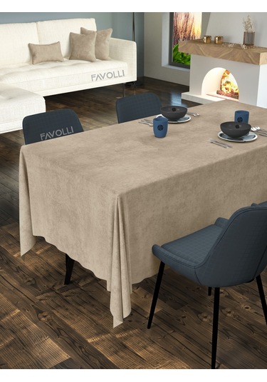 Kadife Dokulu Sahra Beji Masa Örtüsü Sahra Beji