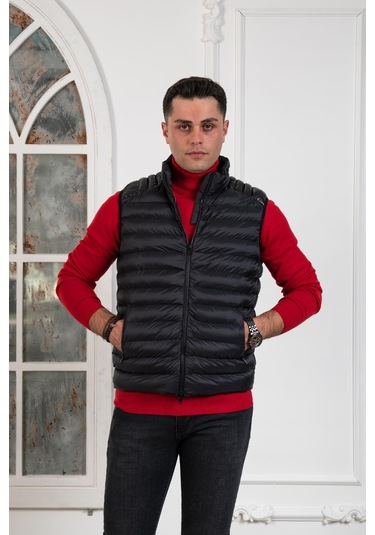 Slimfit Dik Yaka Fermuar Kapamalı Erkek Kapitone Yelek 001