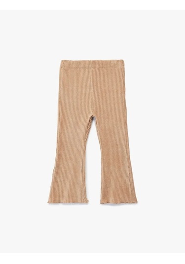 Koton Beli Lastikli Basic İspanyol Paça Kadife Kahverengi Kız Bebek Tayt 6wmg40075ak Kahverengi
