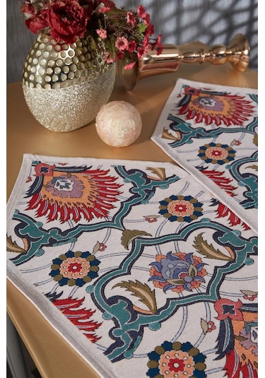 Çeyiz Diyarı Ebruli 2li Lüks Runner 45x140 Cm Çok Renkli