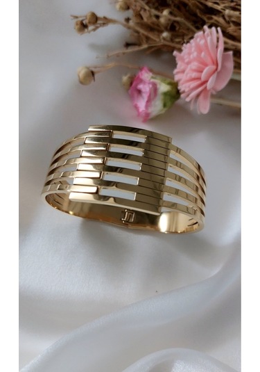 Kaburga Model 316 L Çelik Kelepçe Gold Bileklik,