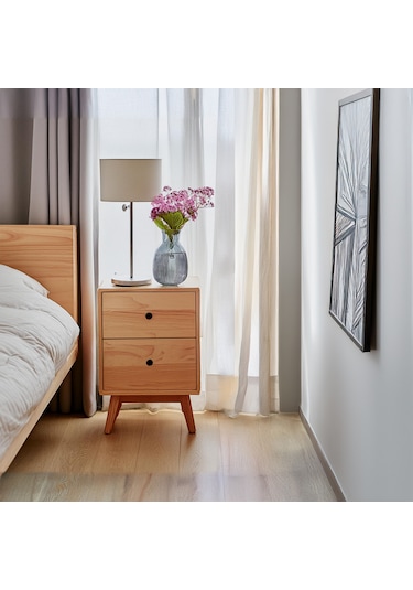 Modern Doğal Ahşap 2 Çekmeceli Komodin 1. Sınıf Masif Çam Ağac...