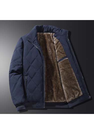 Dik Yaka Ve Kadife Kumaştan Yapılmış, Sıcak Pamuklu Erkek Ceketi Haki