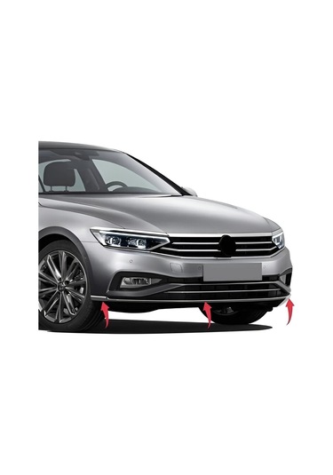 Volkswagen Passat B8.5 Uyumlu 2019 Ve Üzeri Krom Ön Tampon Çıtası 3 Parça Paslanmaz Çelik